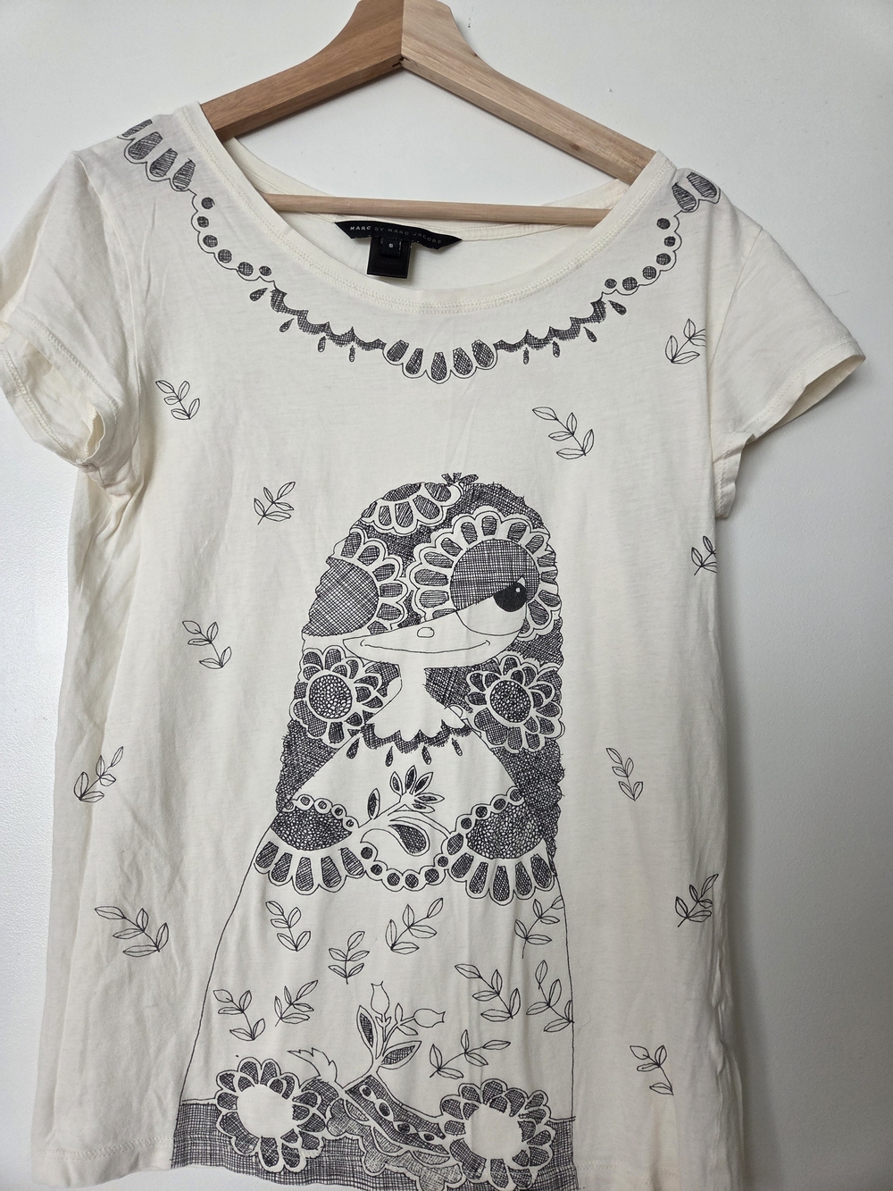 Marc Jacobs Cream Graphic Tee with Black Print
